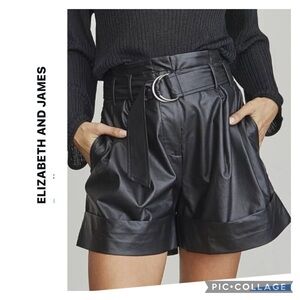 ELIZABETH AND JAMES BLACK FAUX LEATHER BELTED PAPERBAG SHORTS